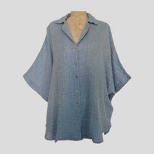 Rip Curl Blue Cotton Oversized Short Sleeve Casual Collared Shirt Top NWOT M